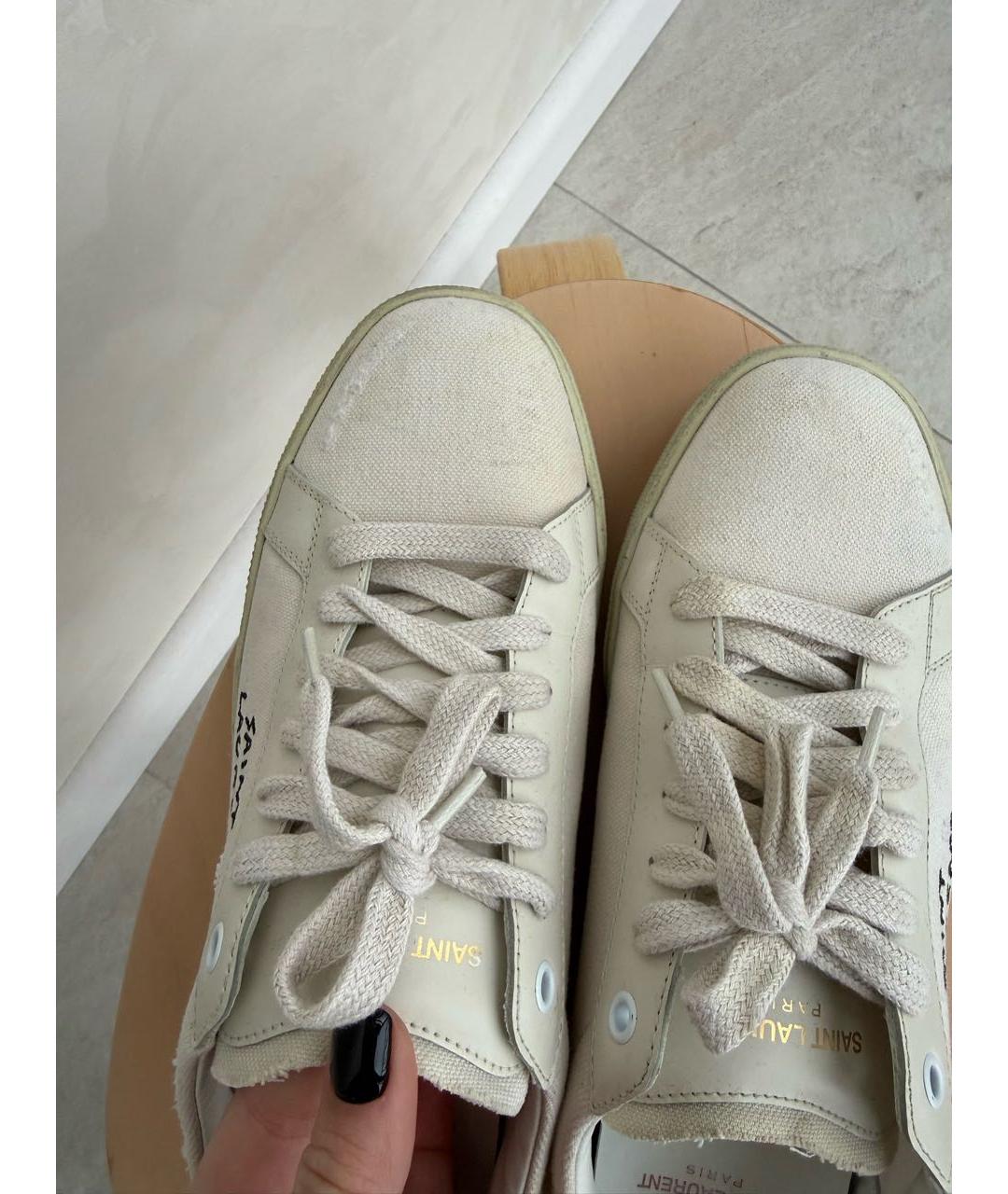 SAINT LAURENT Бежевые кожаные кеды, фото 5