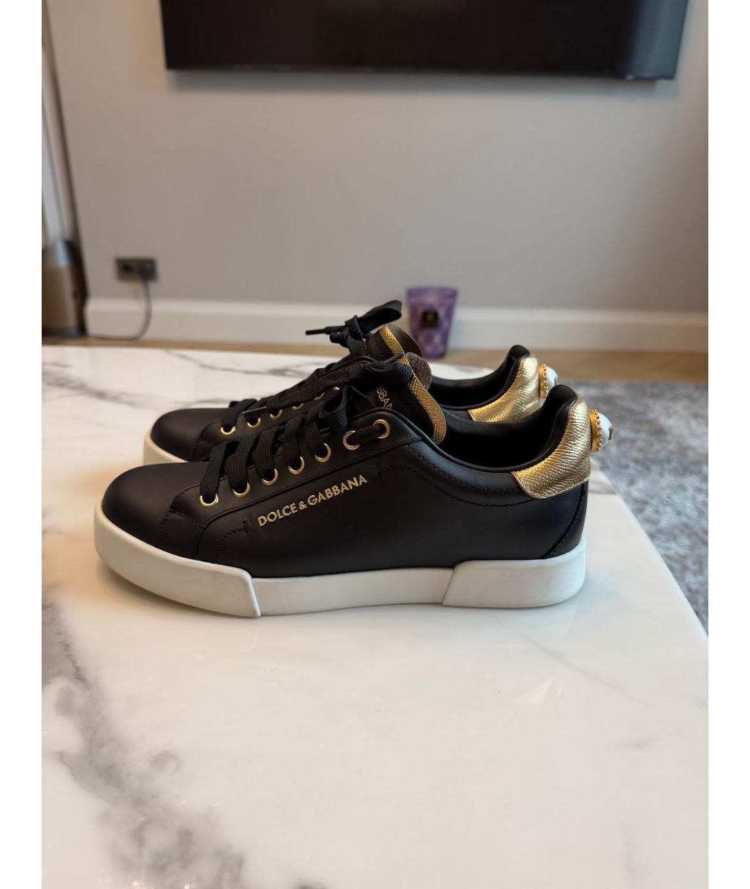 DOLCE&GABBANA Черные кожаные кеды, фото 5