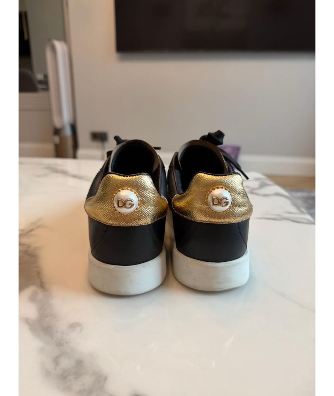 DOLCE&GABBANA Черные кожаные кеды, фото 4