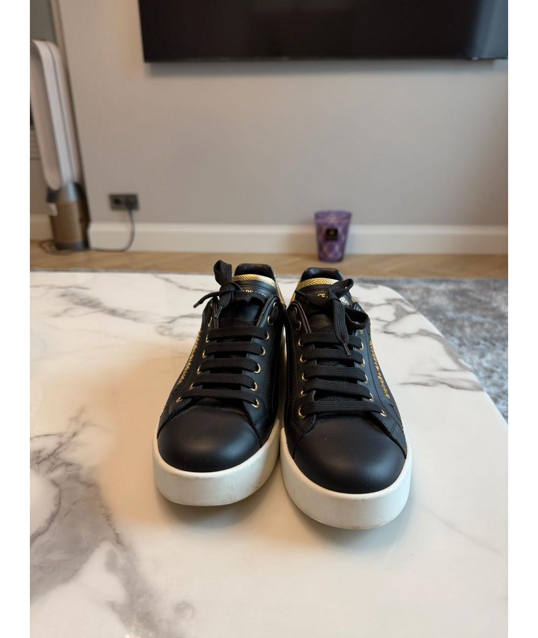 DOLCE&GABBANA Черные кожаные кеды, фото 3