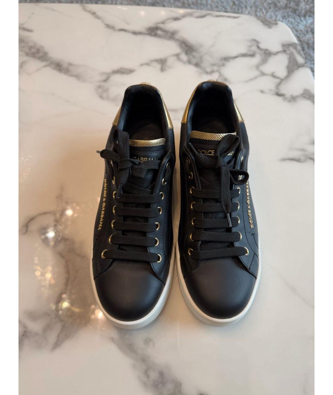 DOLCE&GABBANA Черные кожаные кеды, фото 2