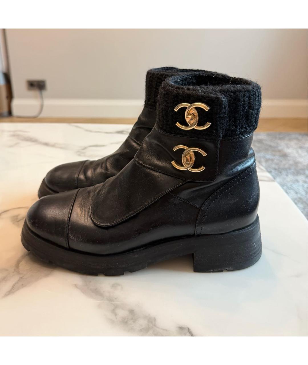 CHANEL Черные кожаные ботинки, фото 4