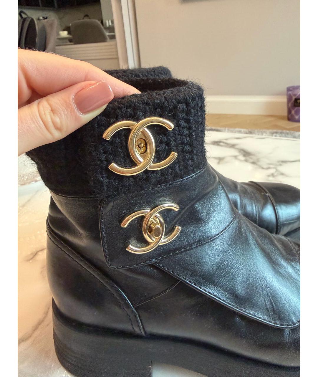 CHANEL Черные кожаные ботинки, фото 5