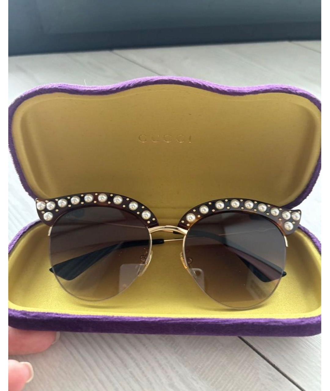 GUCCI Коричневые металлические солнцезащитные очки, фото 4