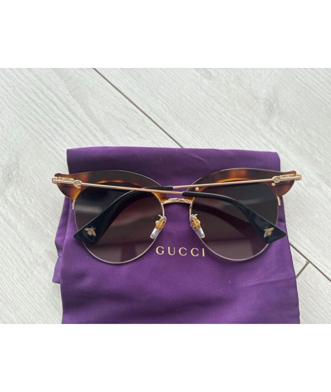 GUCCI Коричневые металлические солнцезащитные очки, фото 2