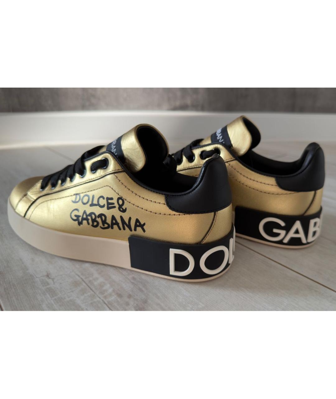 DOLCE&GABBANA Золотые кожаные кеды, фото 5