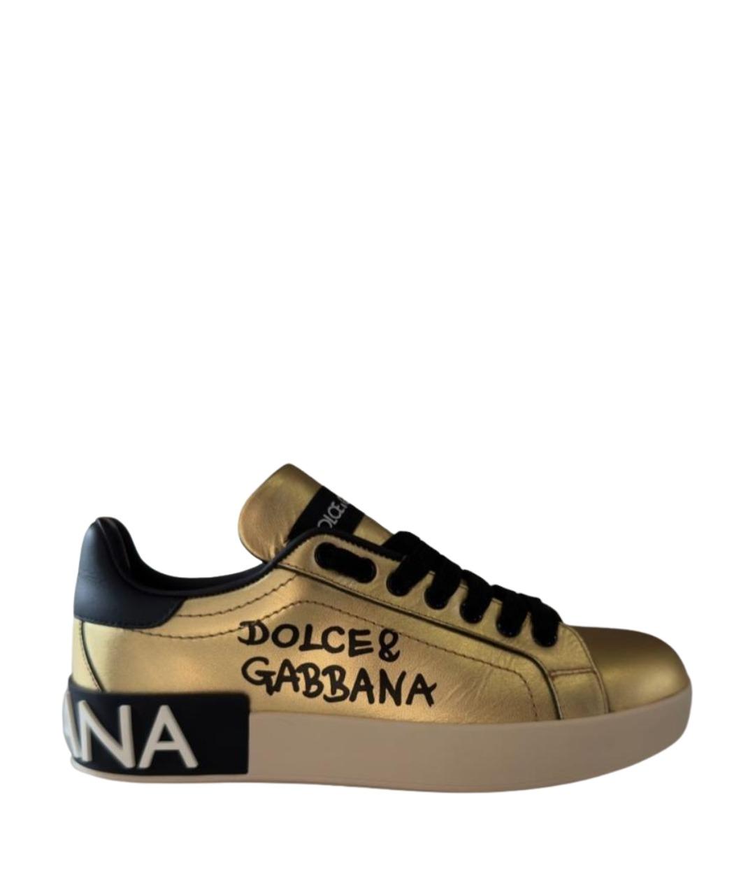 DOLCE&GABBANA Золотые кожаные кеды, фото 1