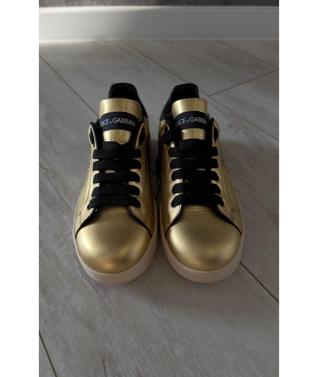 DOLCE&GABBANA Золотые кожаные кеды, фото 2