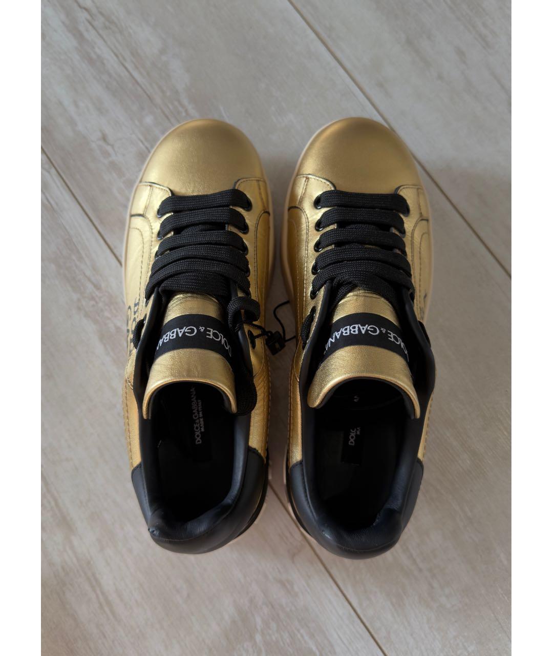 DOLCE&GABBANA Золотые кожаные кеды, фото 3