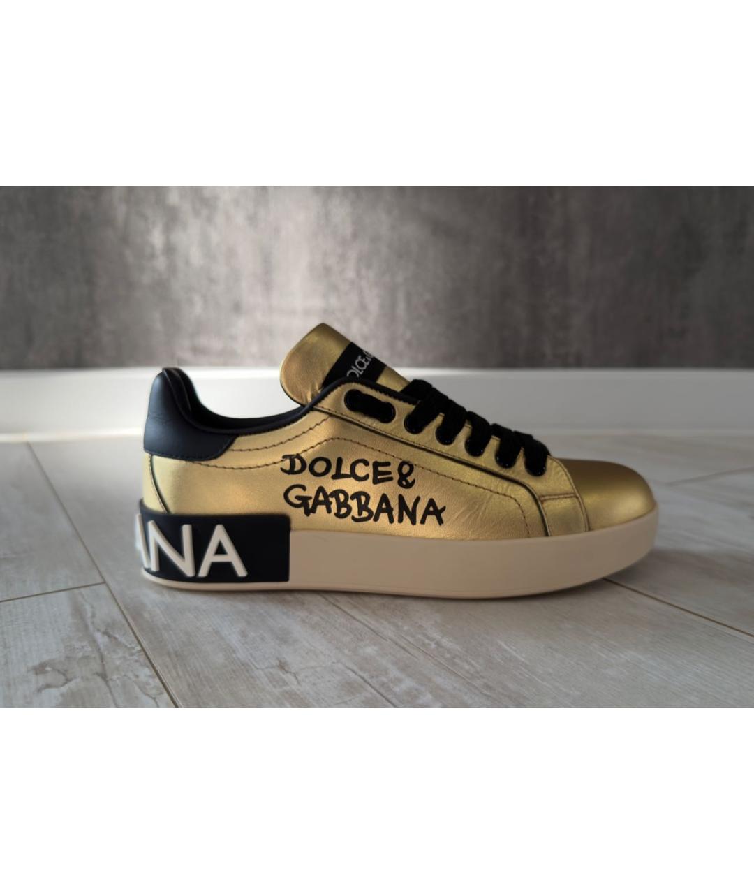 DOLCE&GABBANA Золотые кожаные кеды, фото 7