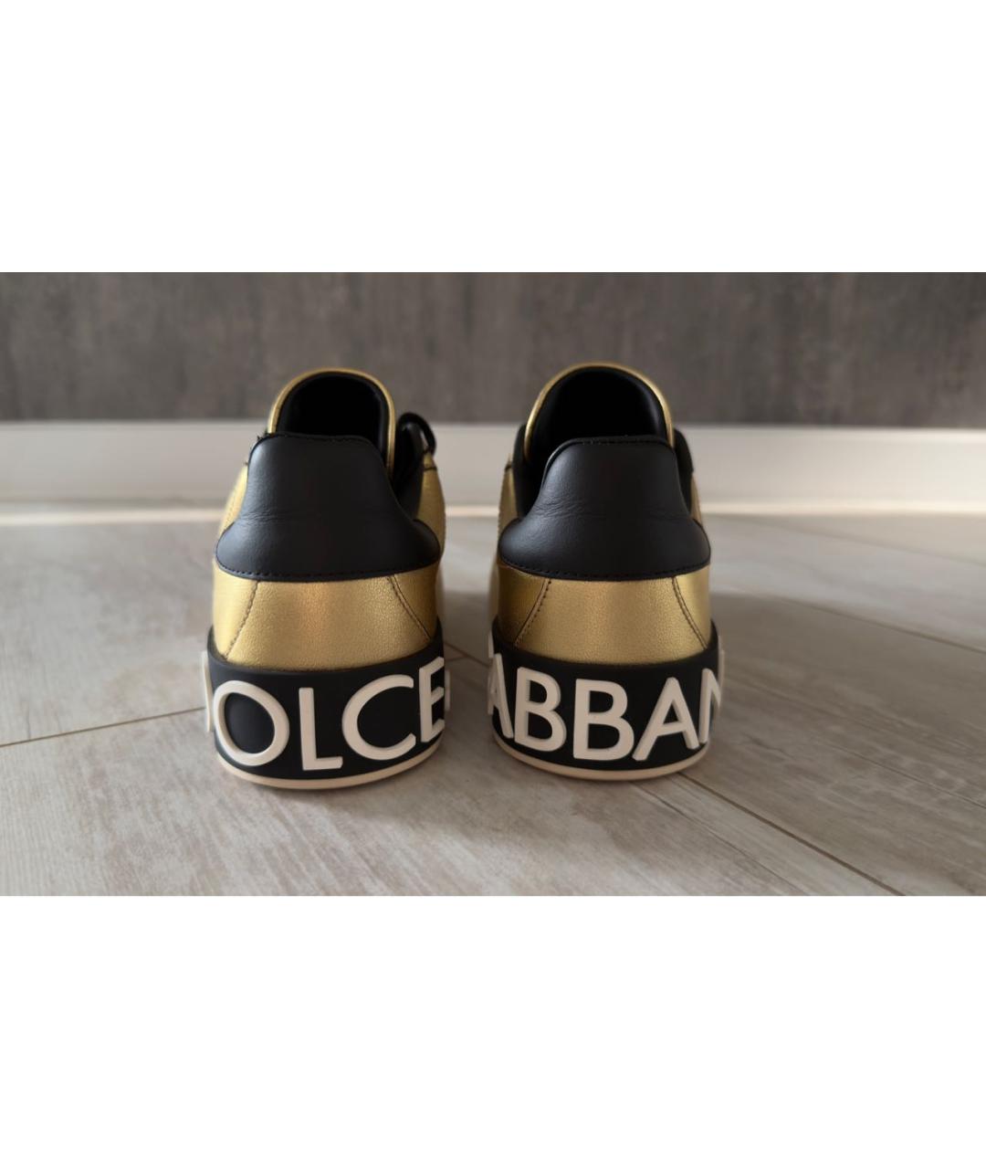 DOLCE&GABBANA Золотые кожаные кеды, фото 4