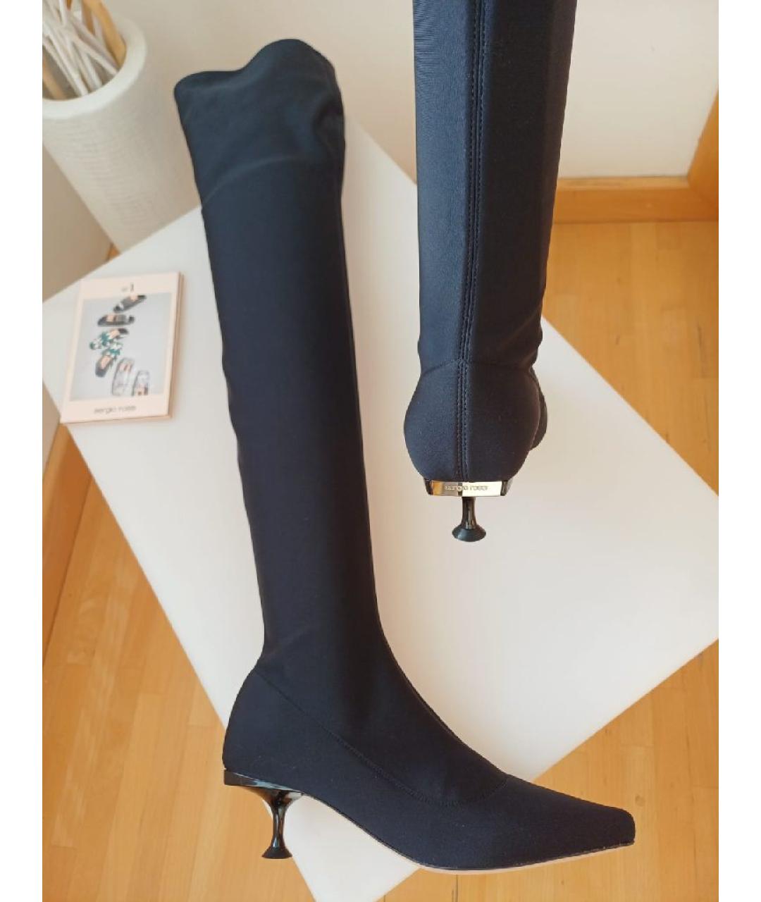 SERGIO ROSSI Черные текстильные ботфорты, фото 6