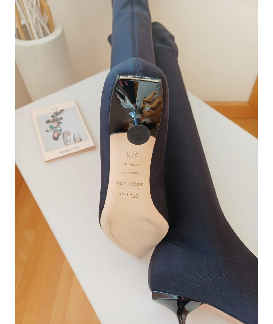 SERGIO ROSSI Черные текстильные ботфорты, фото 9