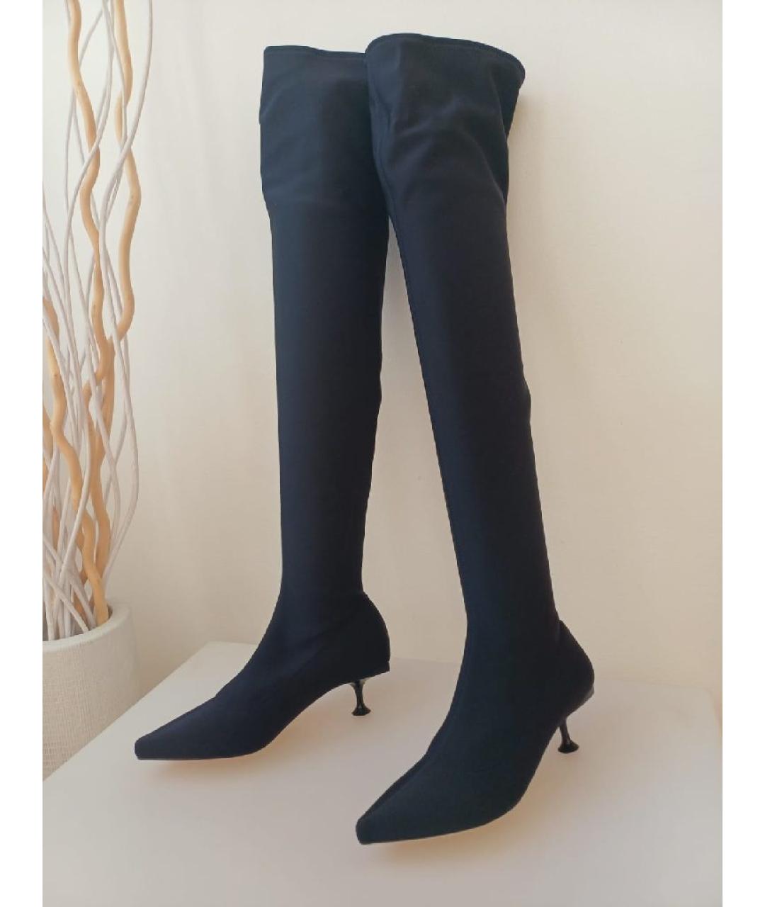 SERGIO ROSSI Черные текстильные ботфорты, фото 3