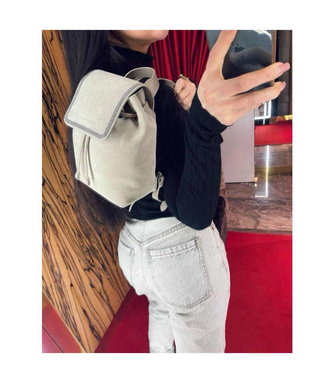 BRUNELLO CUCINELLI Серый замшевый рюкзак, фото 7