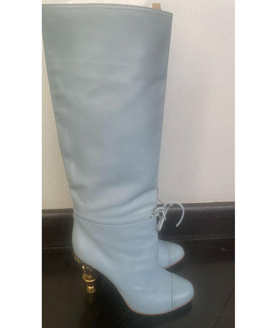 CHANEL Голубые кожаные сапоги, фото 5