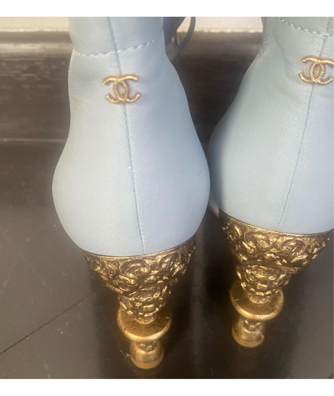 CHANEL Голубые кожаные сапоги, фото 4