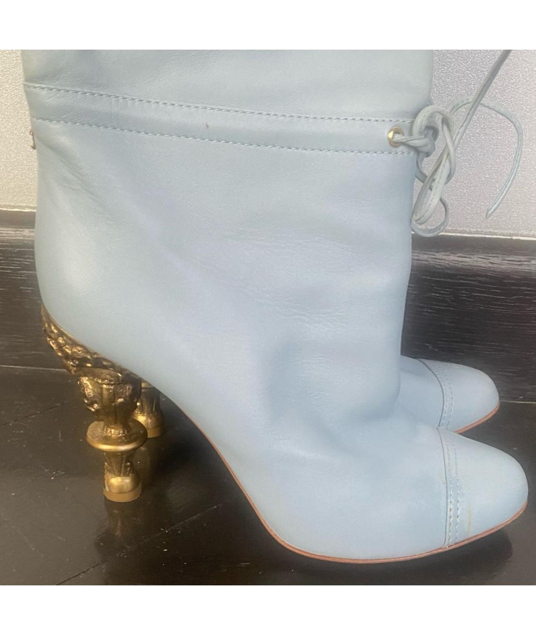 CHANEL Голубые кожаные сапоги, фото 3