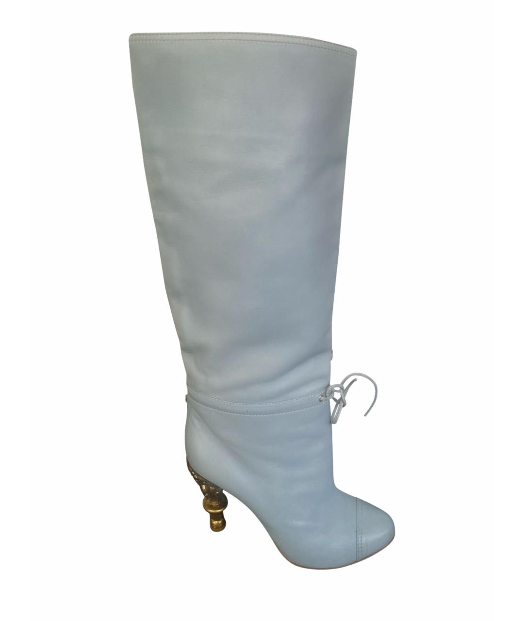CHANEL Голубые кожаные сапоги, фото 1