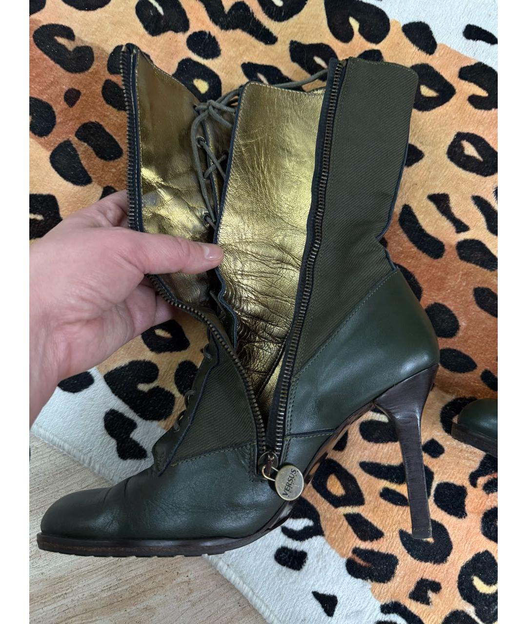 VERSUS VERSACE Хаки кожаные ботильоны, фото 5