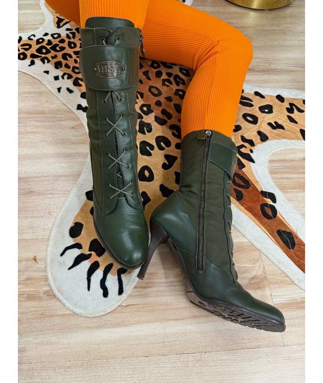 VERSUS VERSACE Хаки кожаные ботильоны, фото 6