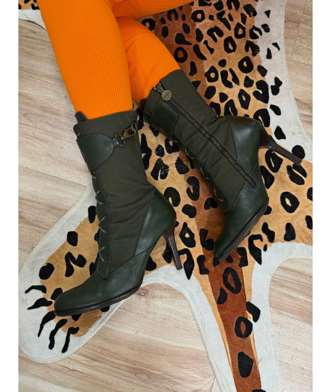 VERSUS VERSACE Хаки кожаные ботильоны, фото 7