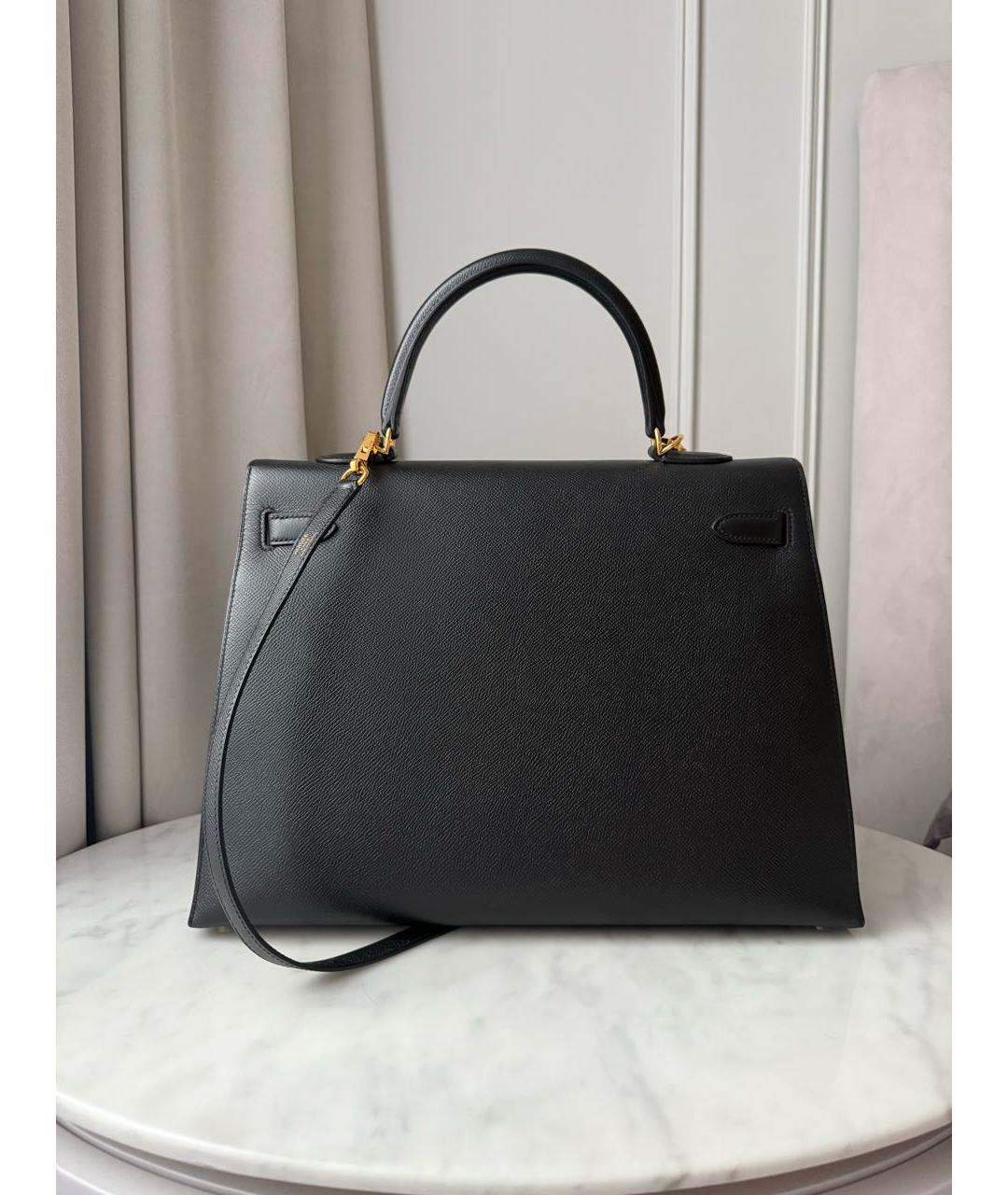 HERMES Черная кожаная сумка с короткими ручками, фото 3