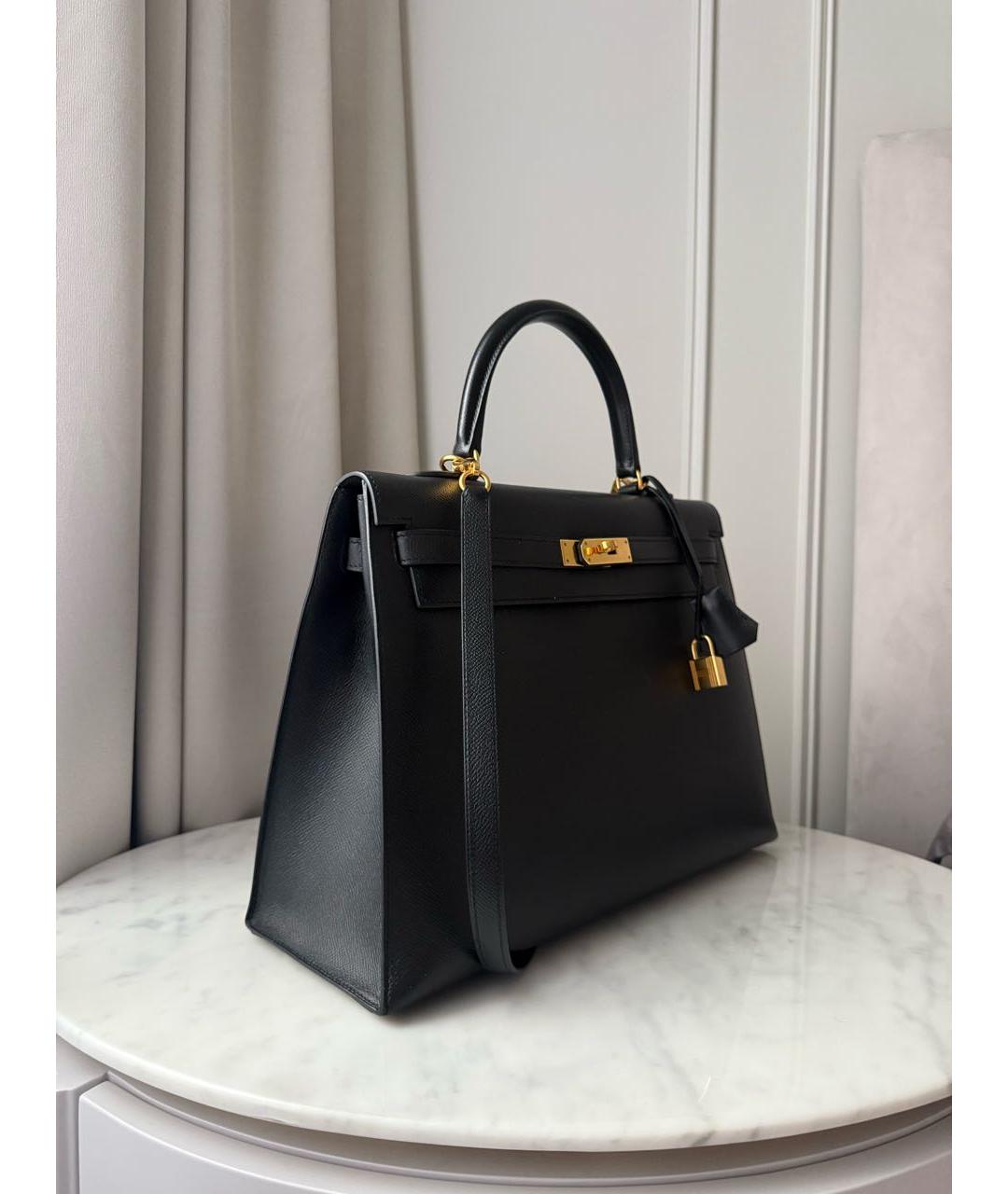 HERMES Черная кожаная сумка с короткими ручками, фото 2