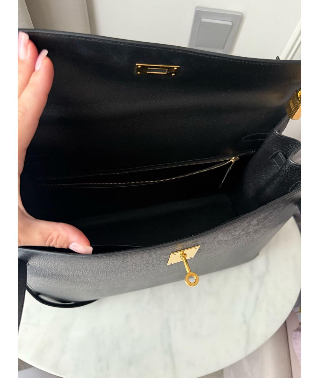 HERMES Черная кожаная сумка с короткими ручками, фото 5