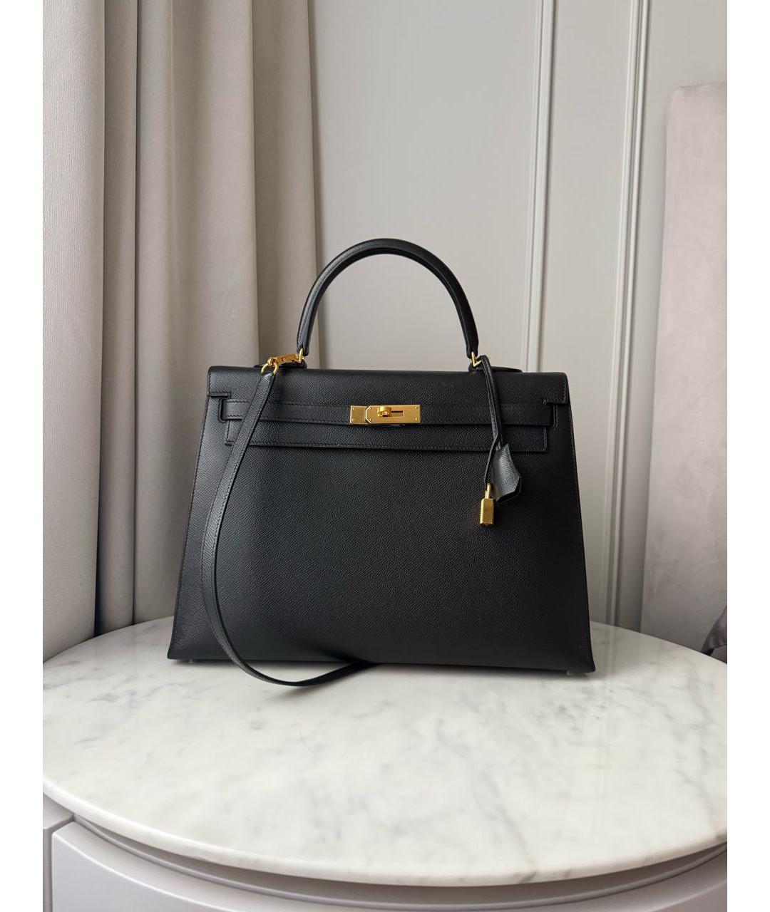 HERMES Черная кожаная сумка с короткими ручками, фото 9