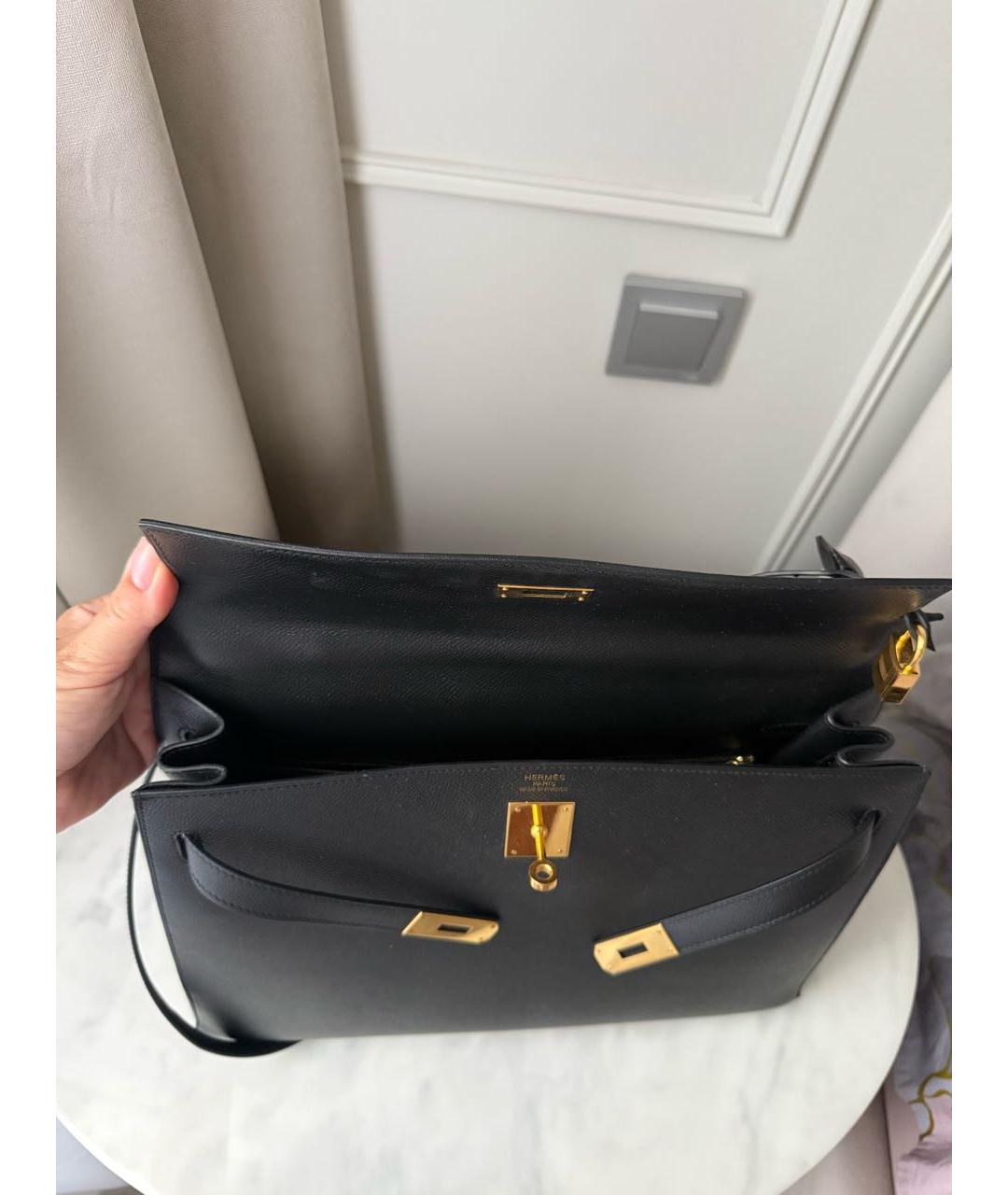HERMES Черная кожаная сумка с короткими ручками, фото 6