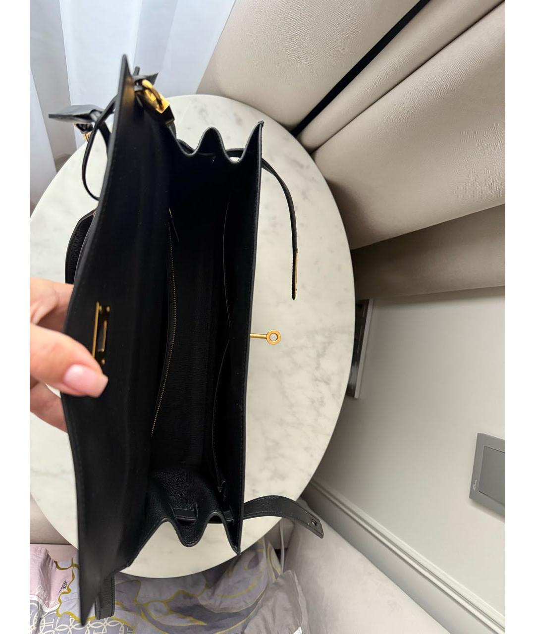 HERMES Черная кожаная сумка с короткими ручками, фото 4