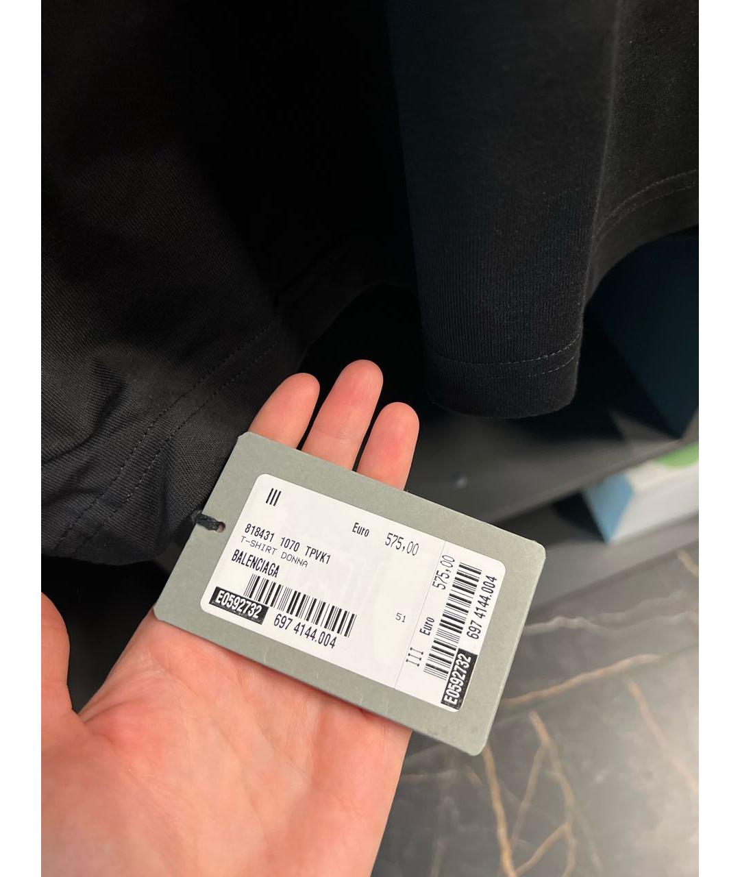 BALENCIAGA Черная хлопковая футболка, фото 7