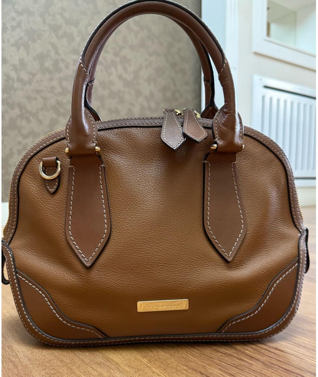 BURBERRY Коричневая кожаная сумка с короткими ручками, фото 9