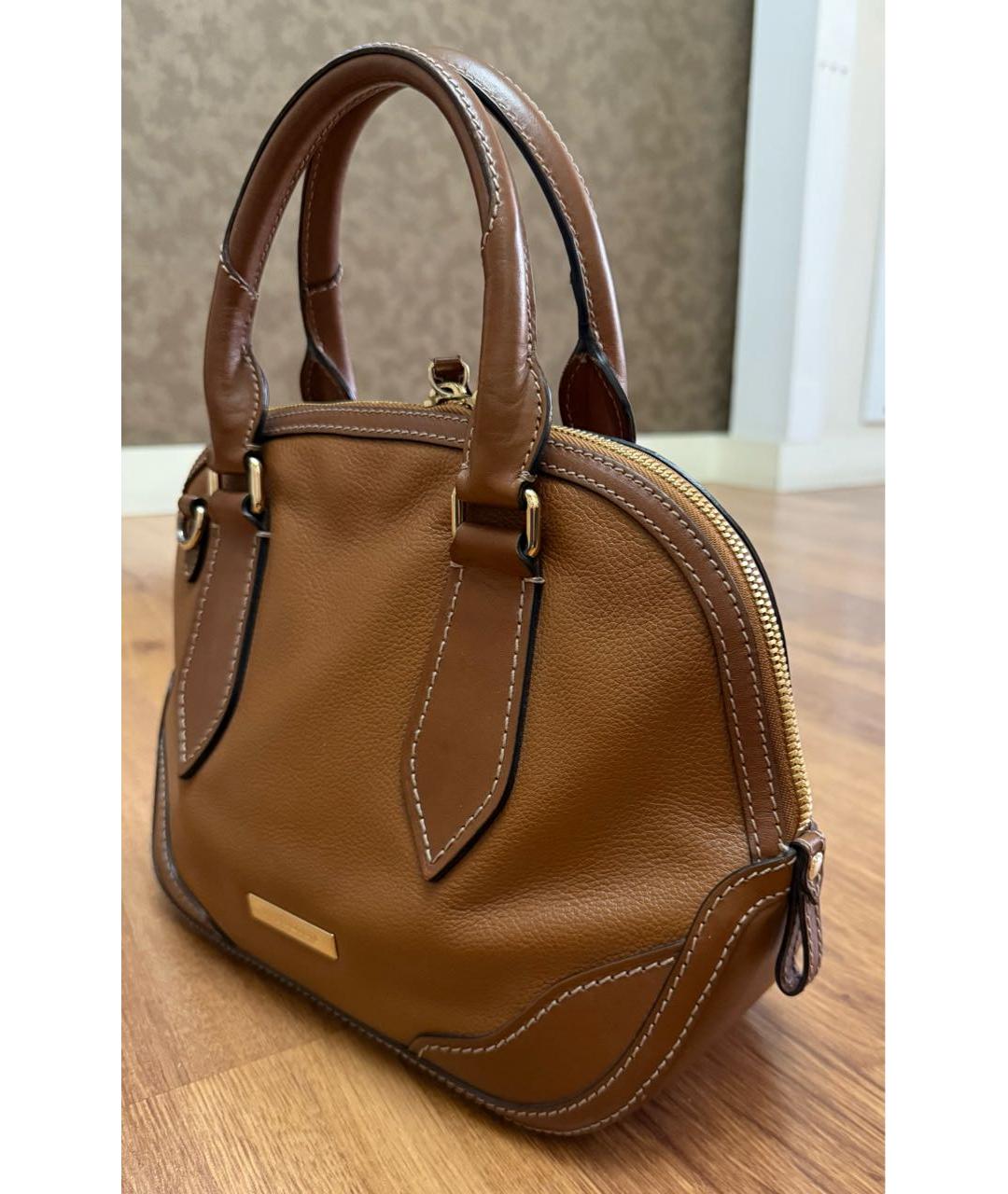 BURBERRY Коричневая кожаная сумка с короткими ручками, фото 2