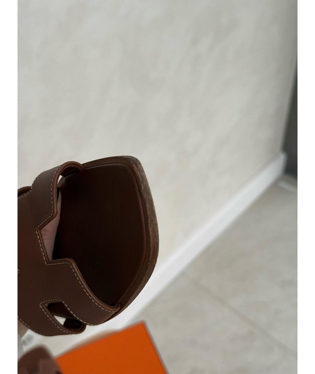 HERMES Коричневые кожаные шлепанцы, фото 7