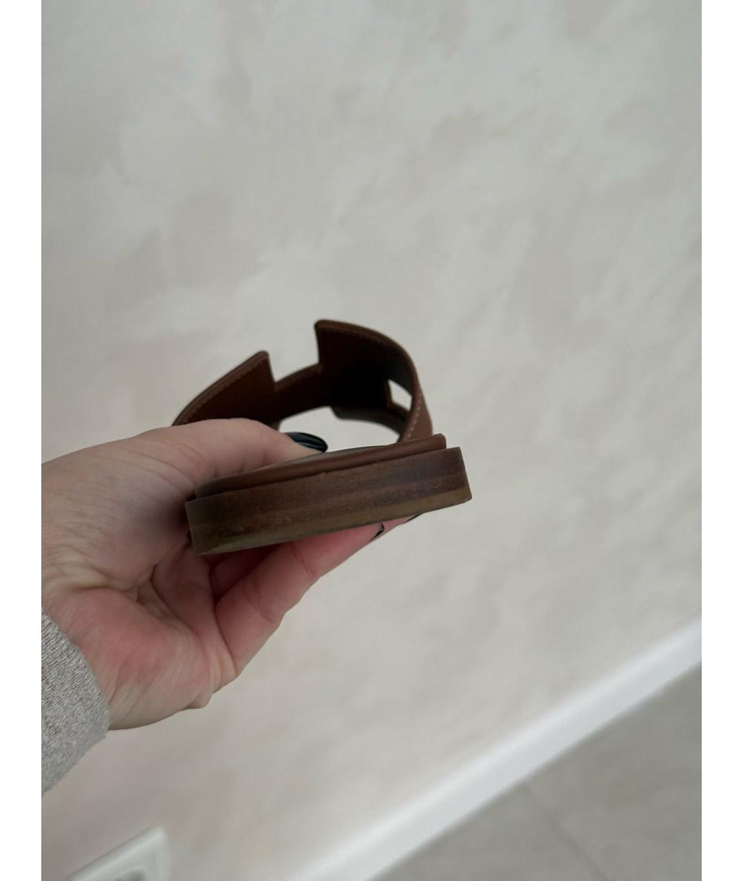 HERMES Коричневые кожаные шлепанцы, фото 4