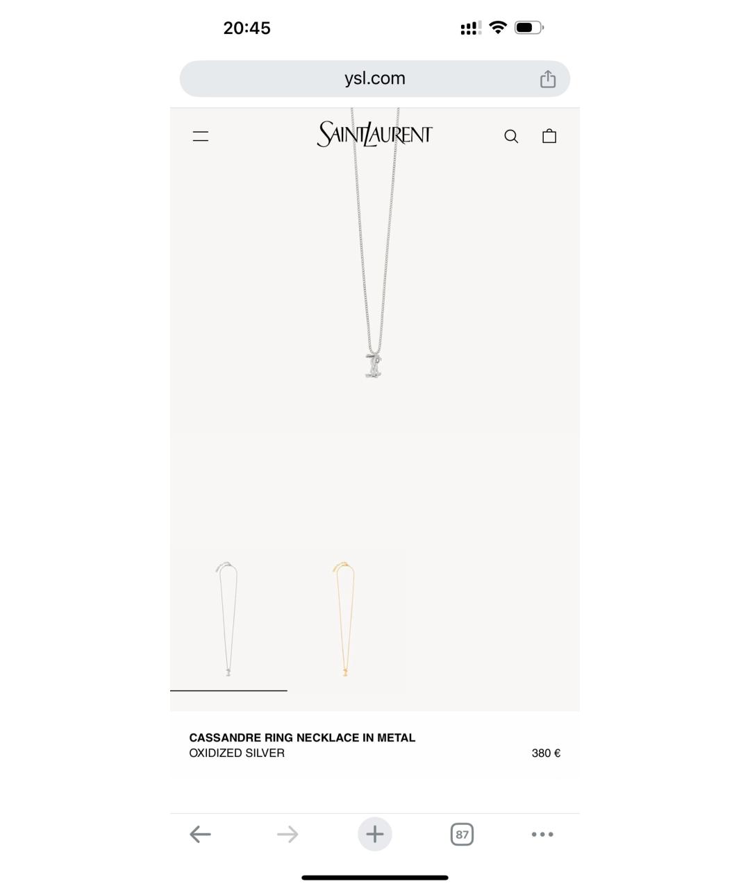 SAINT LAURENT Серебряная металлическая подвеска, фото 6