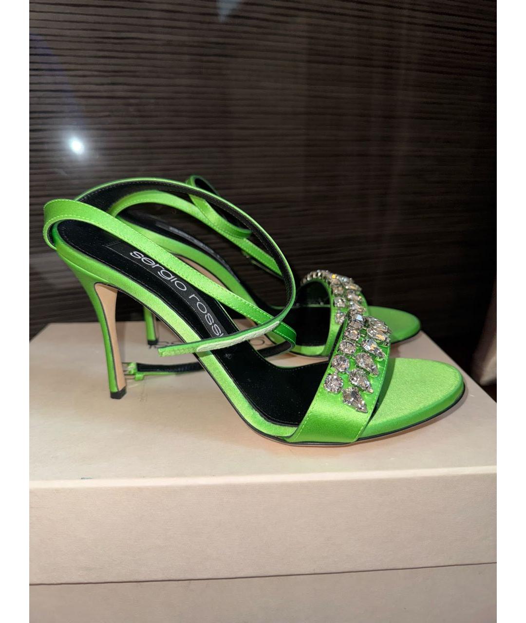 SERGIO ROSSI Салатовые текстильные босоножки, фото 9