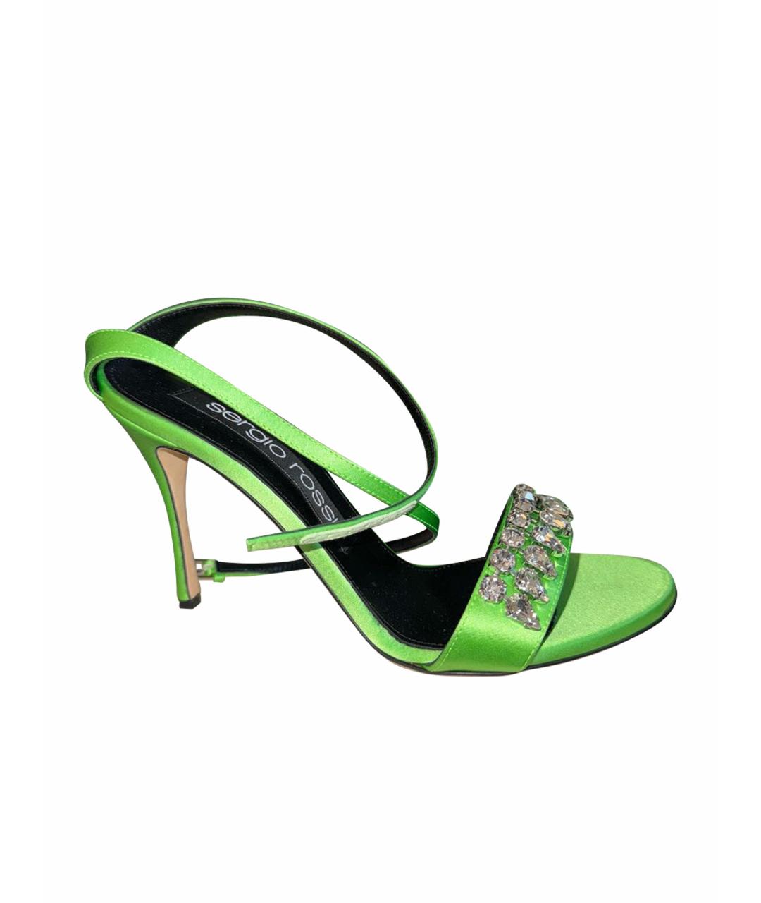 SERGIO ROSSI Салатовые текстильные босоножки, фото 1