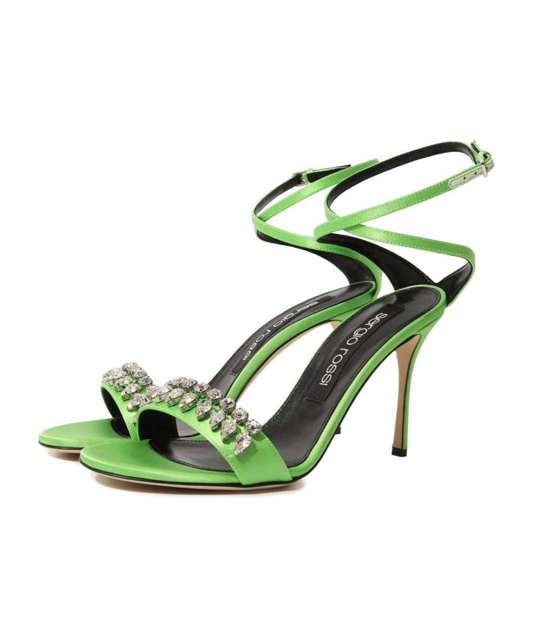 SERGIO ROSSI Салатовые текстильные босоножки, фото 6