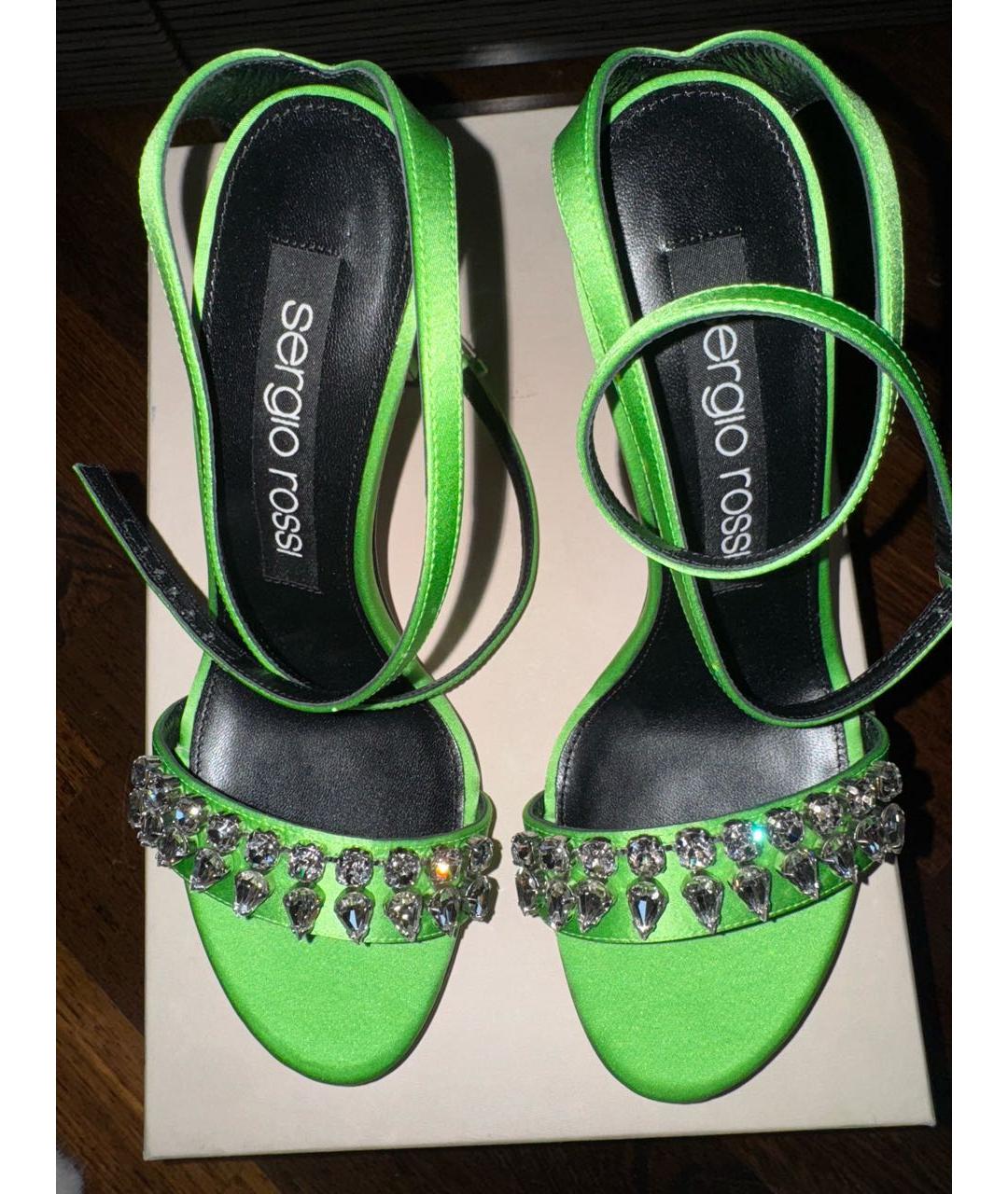 SERGIO ROSSI Салатовые текстильные босоножки, фото 3