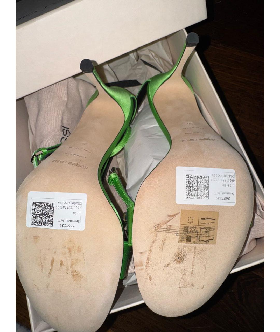 SERGIO ROSSI Салатовые текстильные босоножки, фото 5