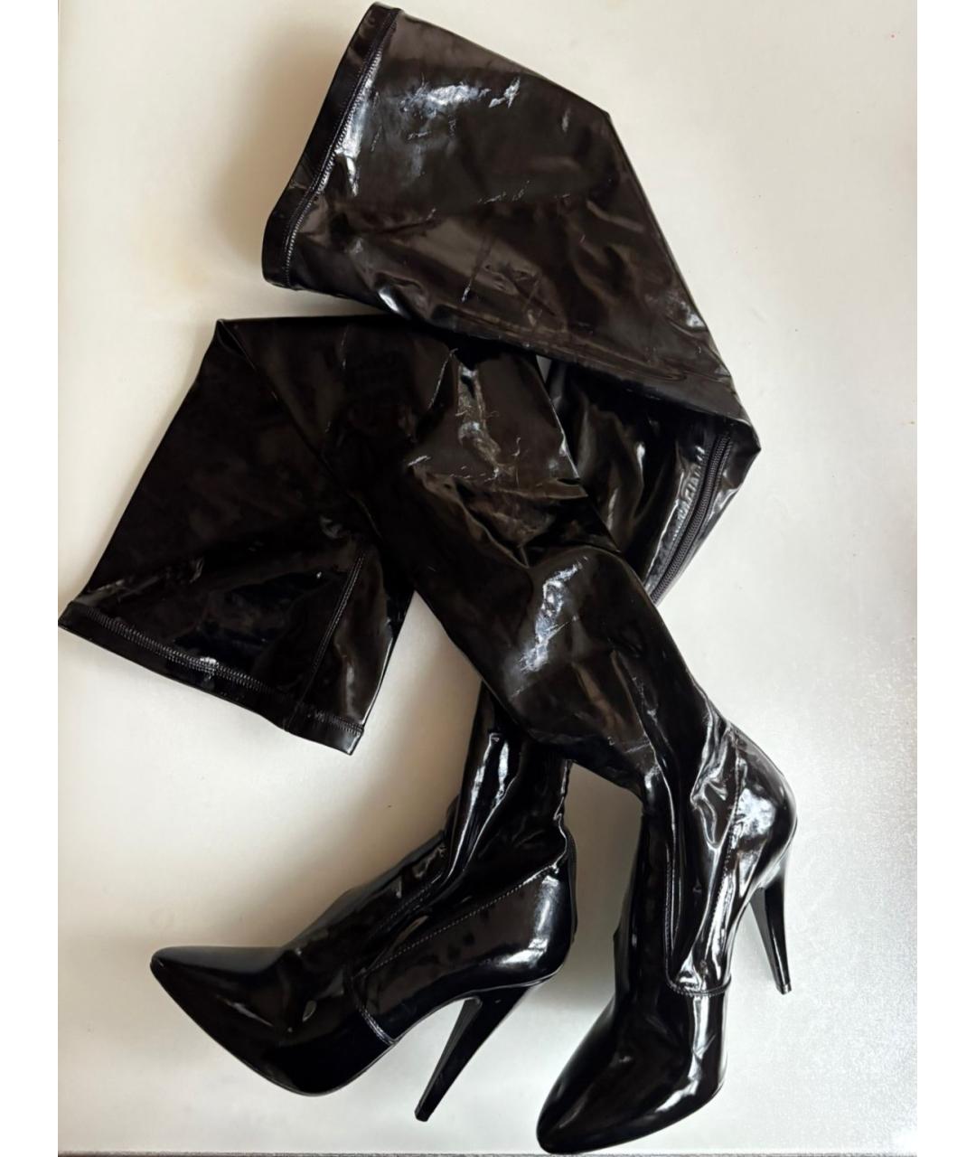 SAINT LAURENT Черные ботфорты из лакированной кожи, фото 3