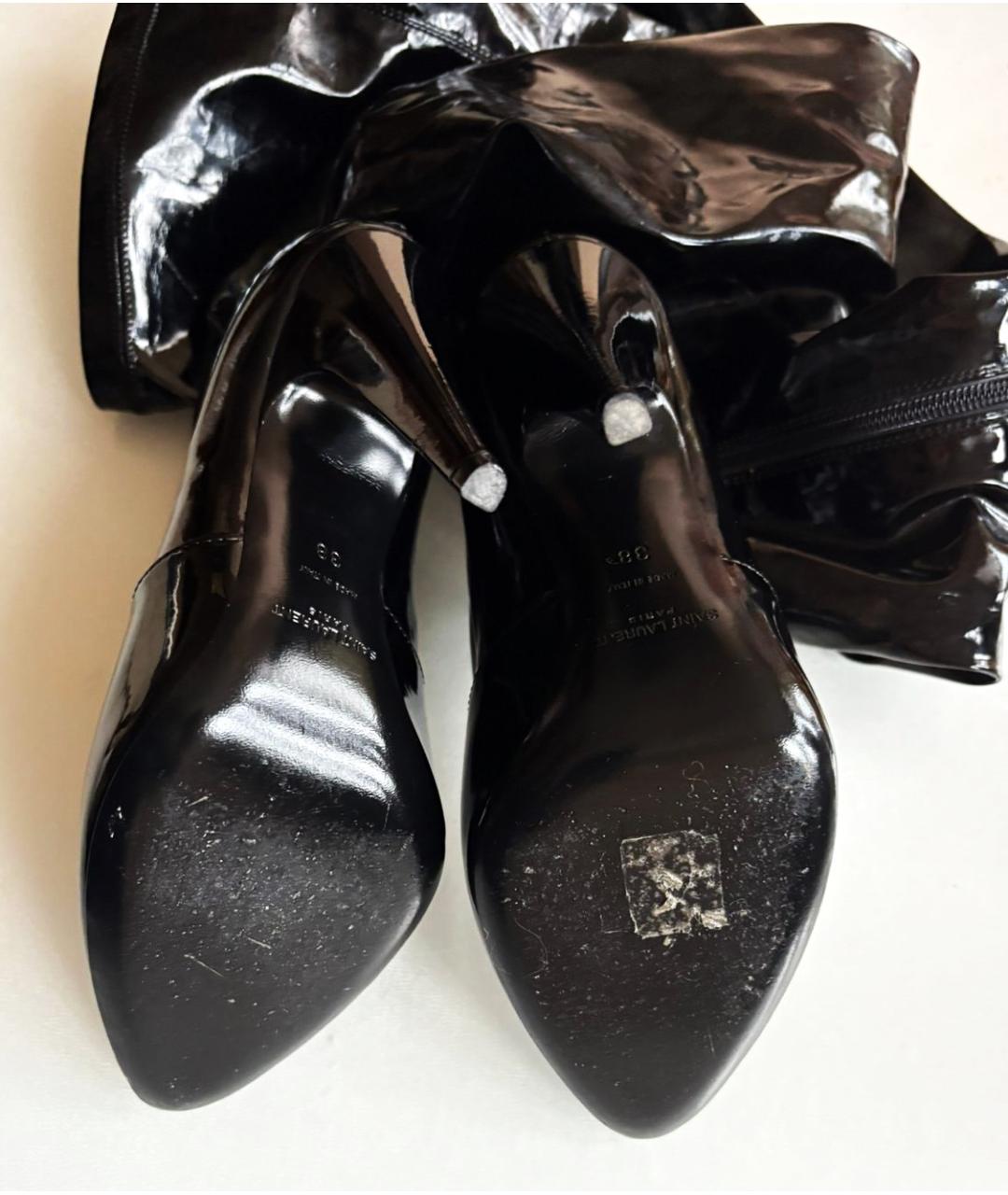 SAINT LAURENT Черные ботфорты из лакированной кожи, фото 8