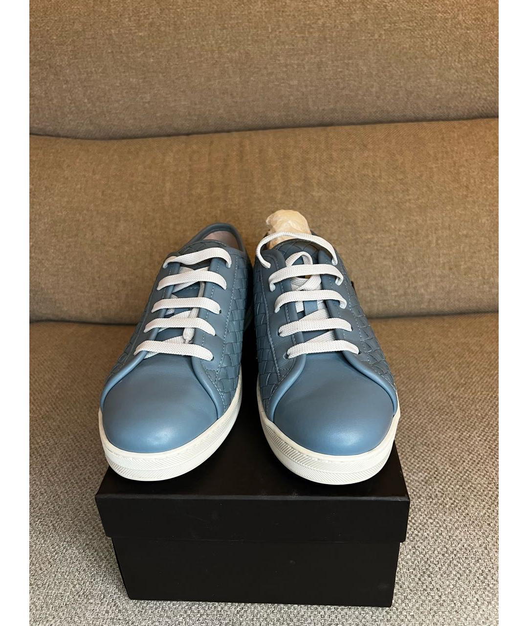 BOTTEGA VENETA Голубые кожаные кеды, фото 2