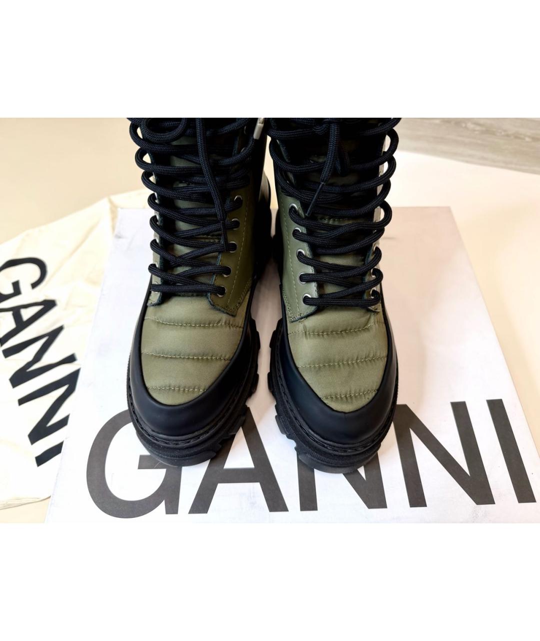 GANNI Хаки кожаные ботинки, фото 4
