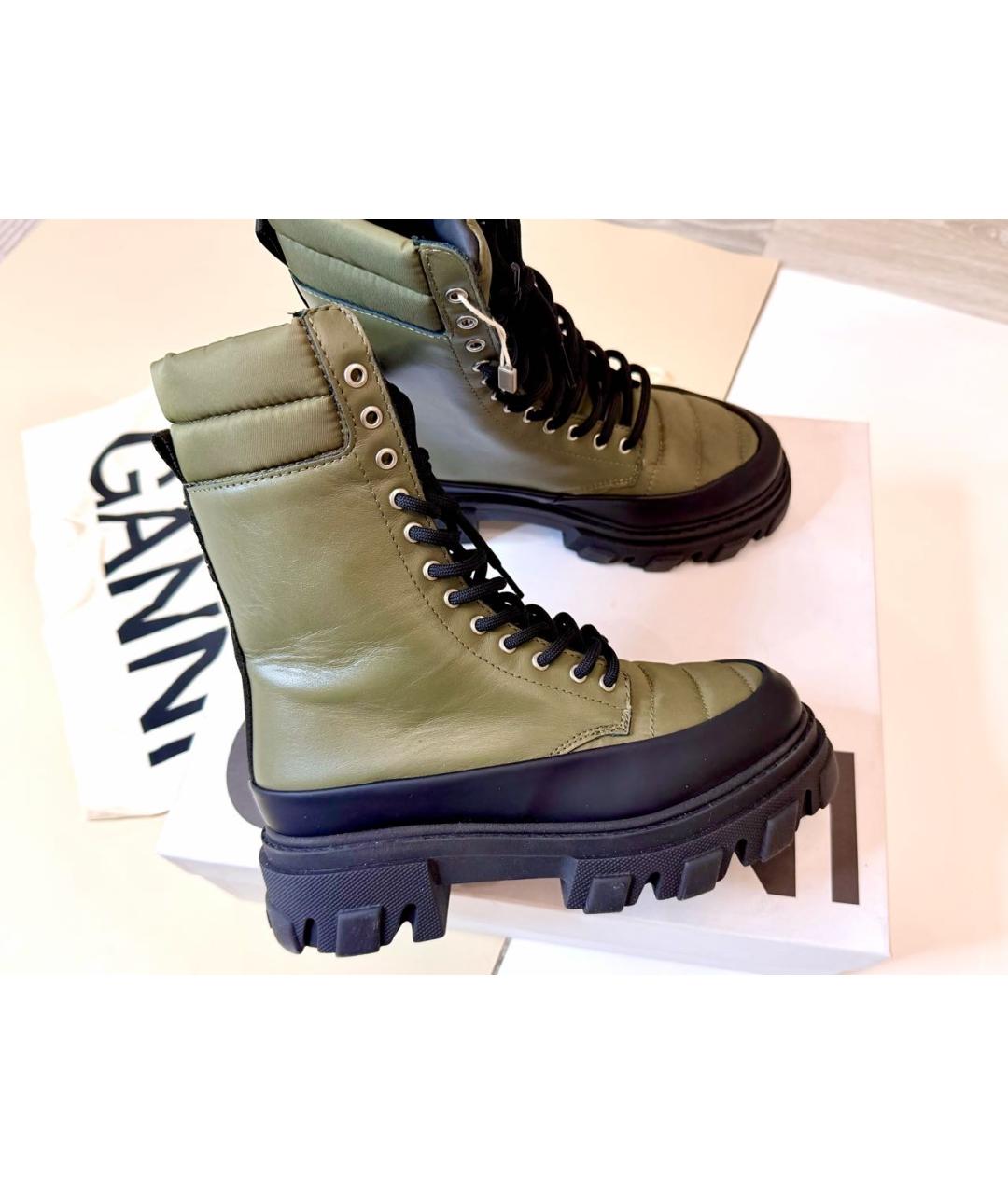GANNI Хаки кожаные ботинки, фото 3