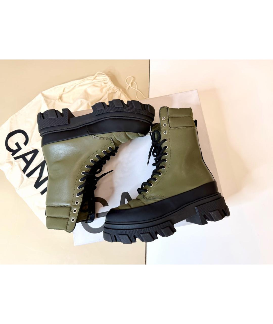 GANNI Хаки кожаные ботинки, фото 2