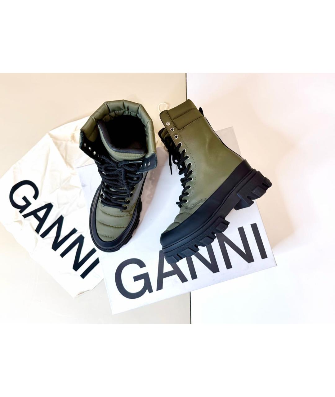 GANNI Хаки кожаные ботинки, фото 5